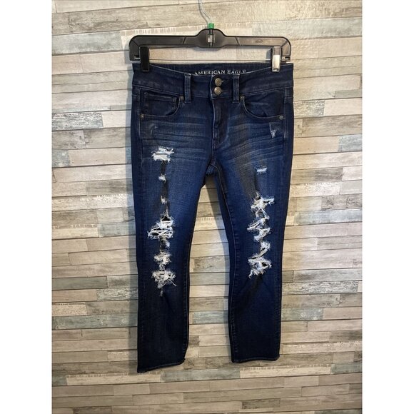 American Eagle Outfitters Denim - Women’s American eagle denim jeans distressed straight leg dark wash size 2